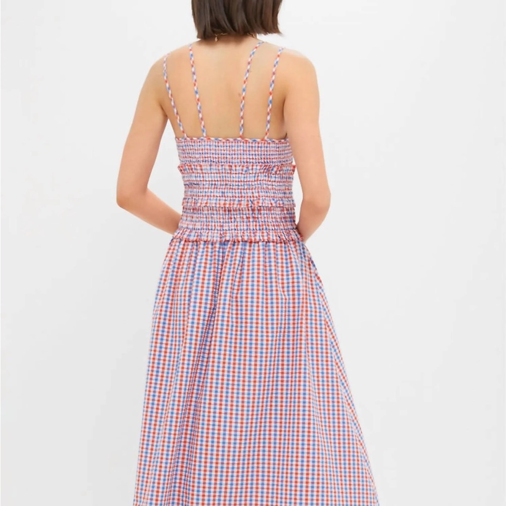 NWT Hunter Bell Francie Sun Dress In Lighthouse Gingham Large L Blue Red July 4 - Picture 3 of 11